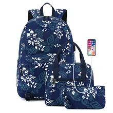 TEGAOTE USB Backpack Female Casual Middle School Student Ins Schoolbag Travel Bag Waterproof Printin