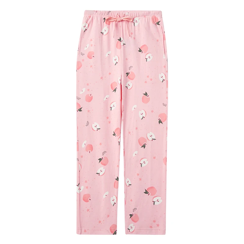 Pink apple Женские Пижамные брюки THREEGUN, хлопок, для сна, дышащие, свободные, с оборками, для женщин, с принтом, с эластичной талией, домашние штаны - Цвет: Pink apple