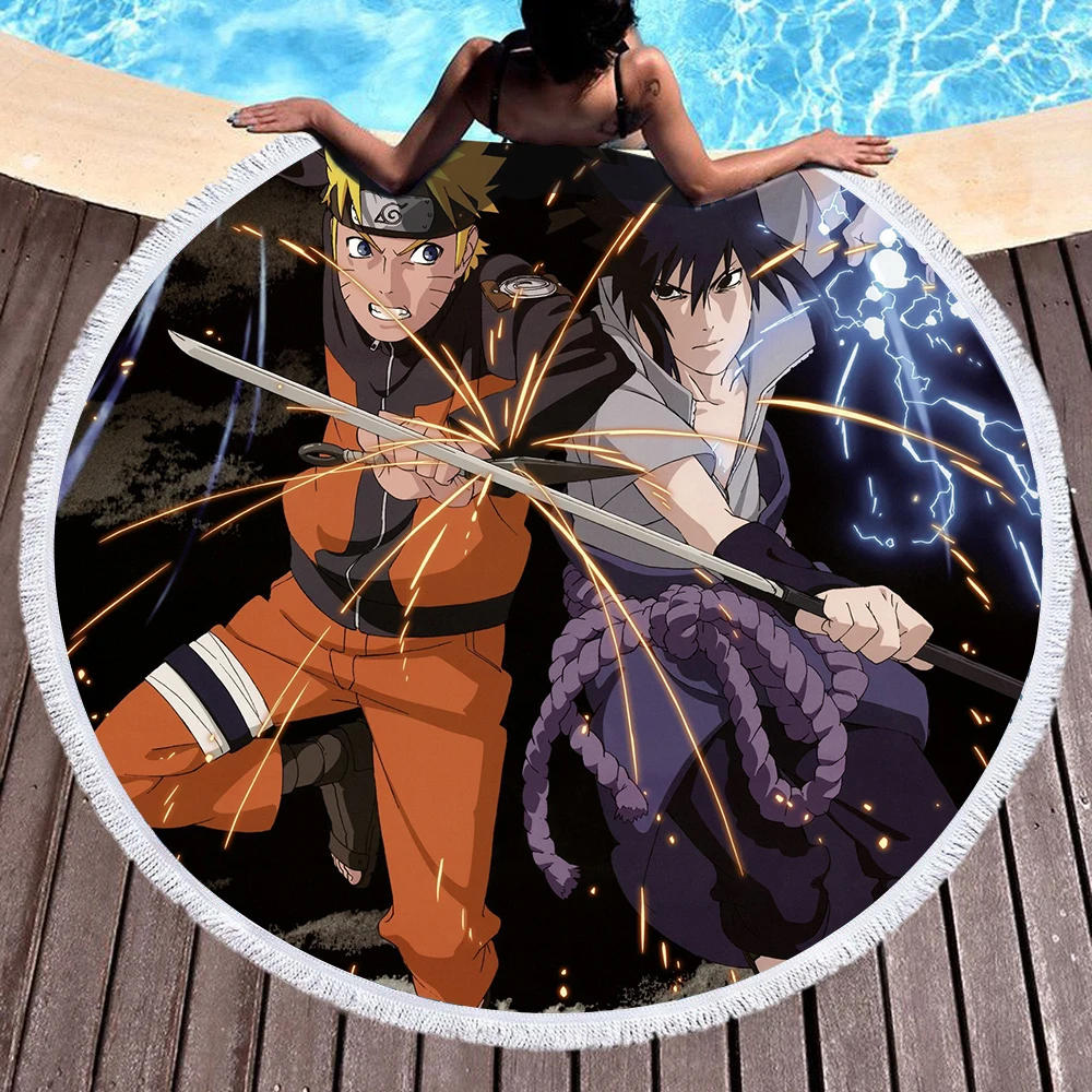 Пляжное полотенце с принтом Наруто абсорбирующее Мягкое Круглое из микрофибры