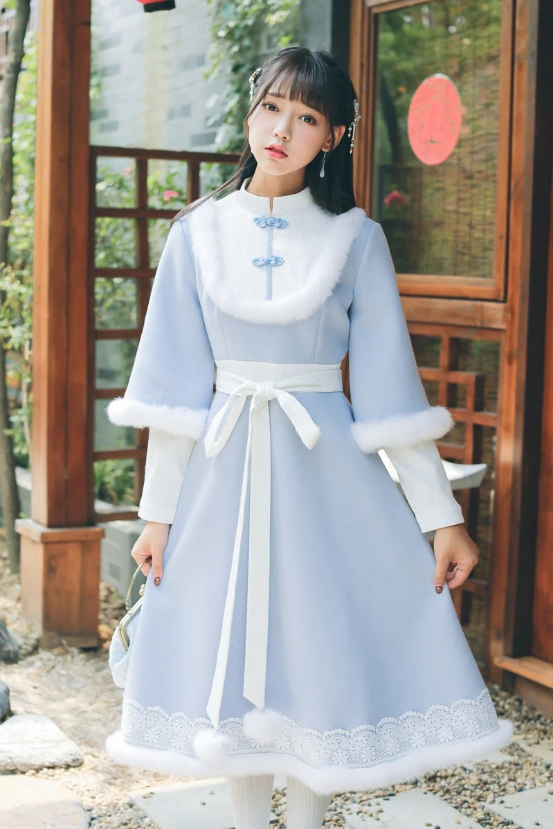 Женское шерстяное платье Hanfu element длинное винтажное в китайском стиле вечерние