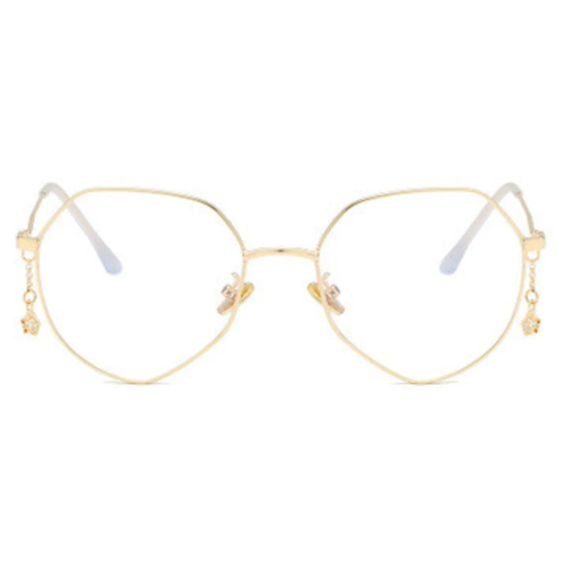 

Trendy Polygon Metal Glasses Frame Women 2020 Retro Pendant Chain Plain Mirror Ladies Can Be Equipped With Myopia Eyewears New