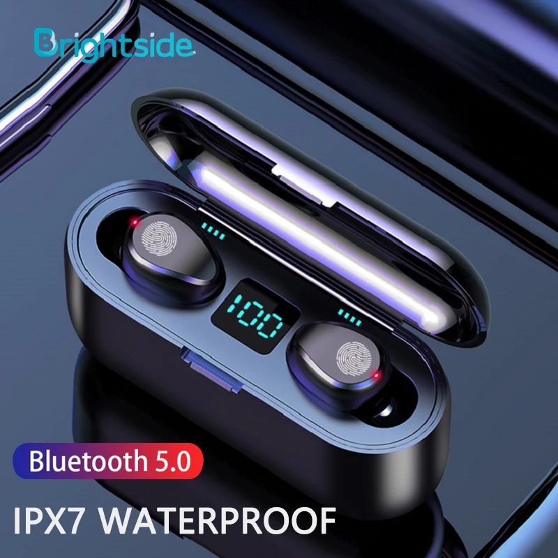 

TWS Bluetooth 5.0 Earphones with Microphone Waterproof Headset Noise Cancelling 8D Stereo Touch Headphones Recharge Earbuds - F9