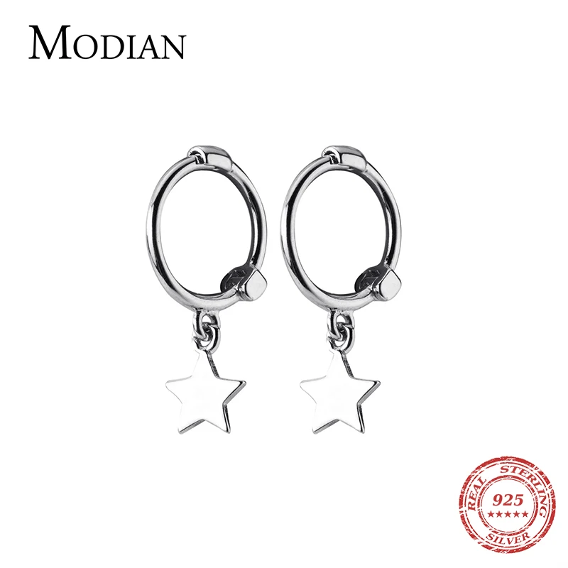 Modian брендовая Изысканная крошечные с серебряными звездочками серьги кольца для