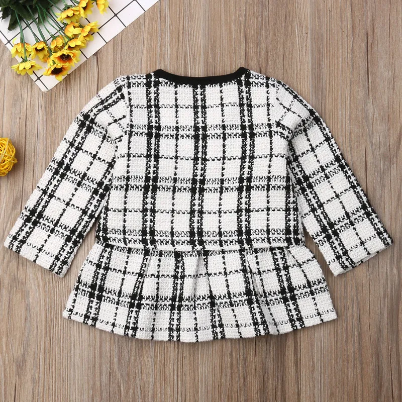 

pudcoco Kids Baby Girl Long Sleeve Fashion Pageant Plaid Coat & Patchwork Tutu Dress Party Outfits Clothes 2PCS