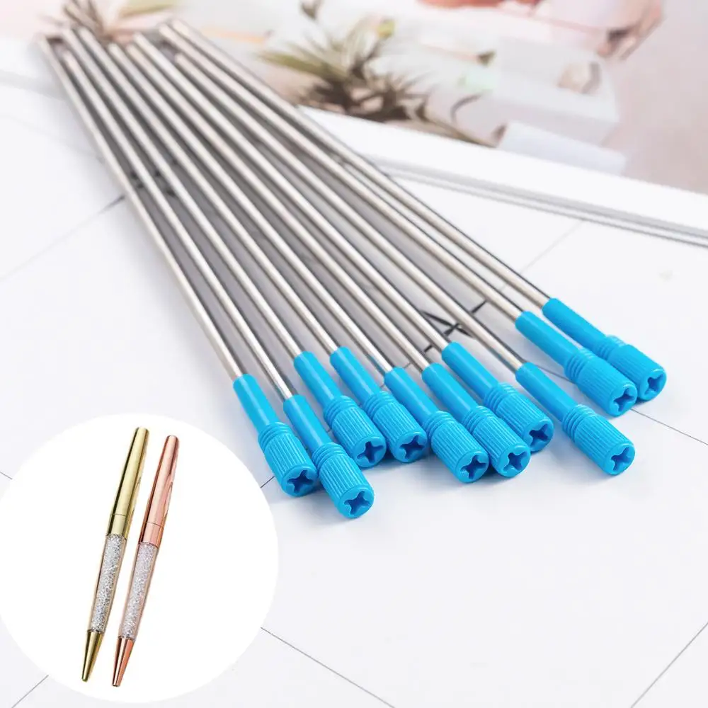 20 pcs/lot Metal pen refill for Crystal Diamond Ballpoint pen student pen rod cartridge core black blue color 10.5cm length