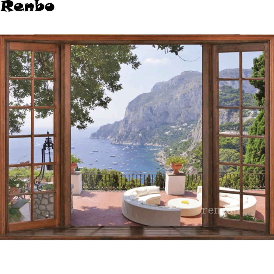 

Новое поступление, алмазная живопись с морским окошком, деревом, морским пейзажем, вышивка крестиком, алмазная вышивка, квадратная картина, ...