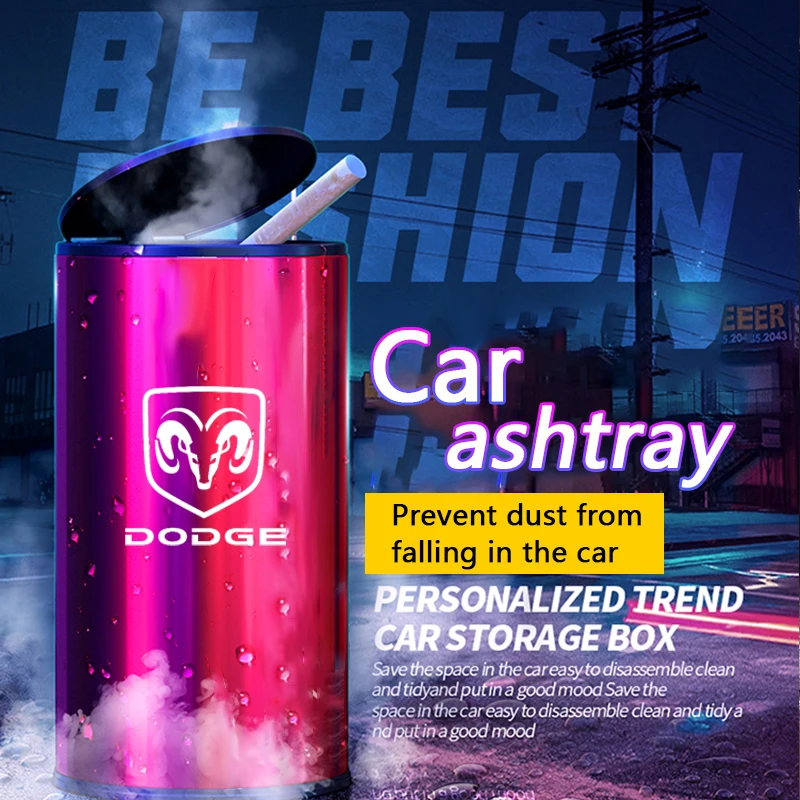 

Car Styling Universal Size Ashtrays Metal BOX Cigarette Butt Bin For Dodge Challenger caliber journey Ram 1500 2500 nitro