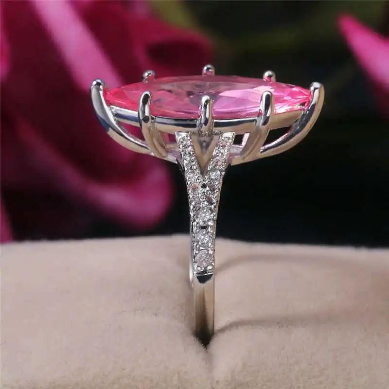 

Fashion Rings Ring Wedding Silver Plated Women Pink Cut Marquise Size 6-10
