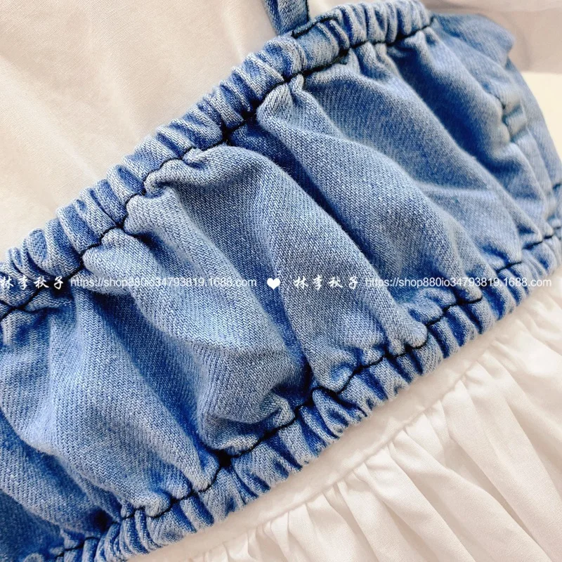 

Girls dress summer 2021 new children's short-sleeved skirt girl western style bow tie suspender suit dress