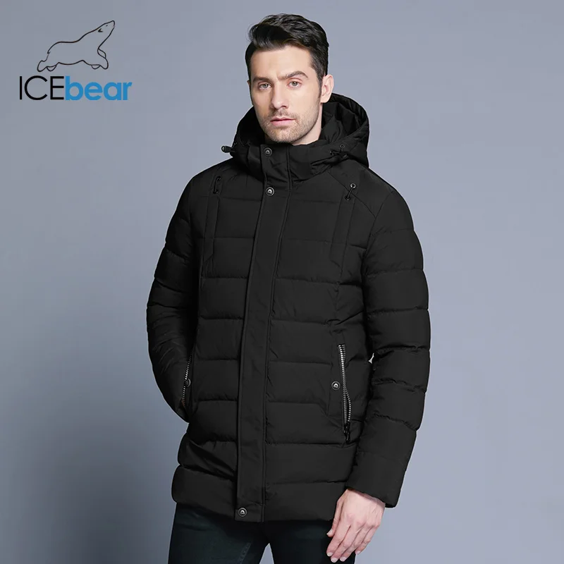 ICEbear Новая мужская зимняя куртка теплая Съемная шапка мужское короткое пальто модная повседневная одежда мужская брендовая одежда MWD18813D