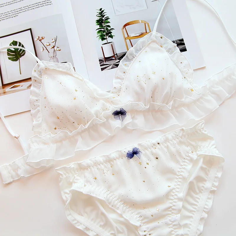 Комплект женского кружевного нижнего белья с оборками бесшовное нижнее белье |