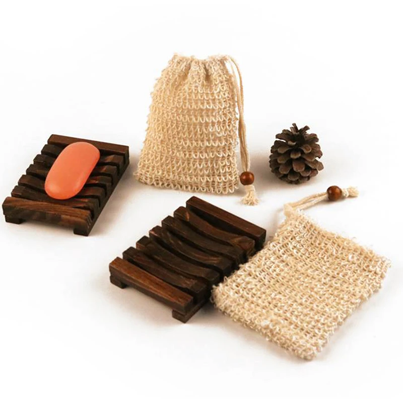 

Комплект из 2 предметов, Новое поступление модные натуральное дерево мыльница & хлопок спальный мешок для ванной комнаты