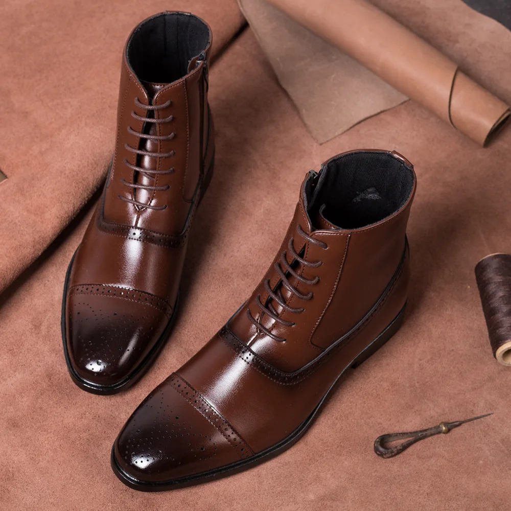 Italy Handmade Classic Men Boots High Quality Leather Men Dress Shoes Outdoor Autumn Man Moccasins Lace-UP Male Men Ankle Boots