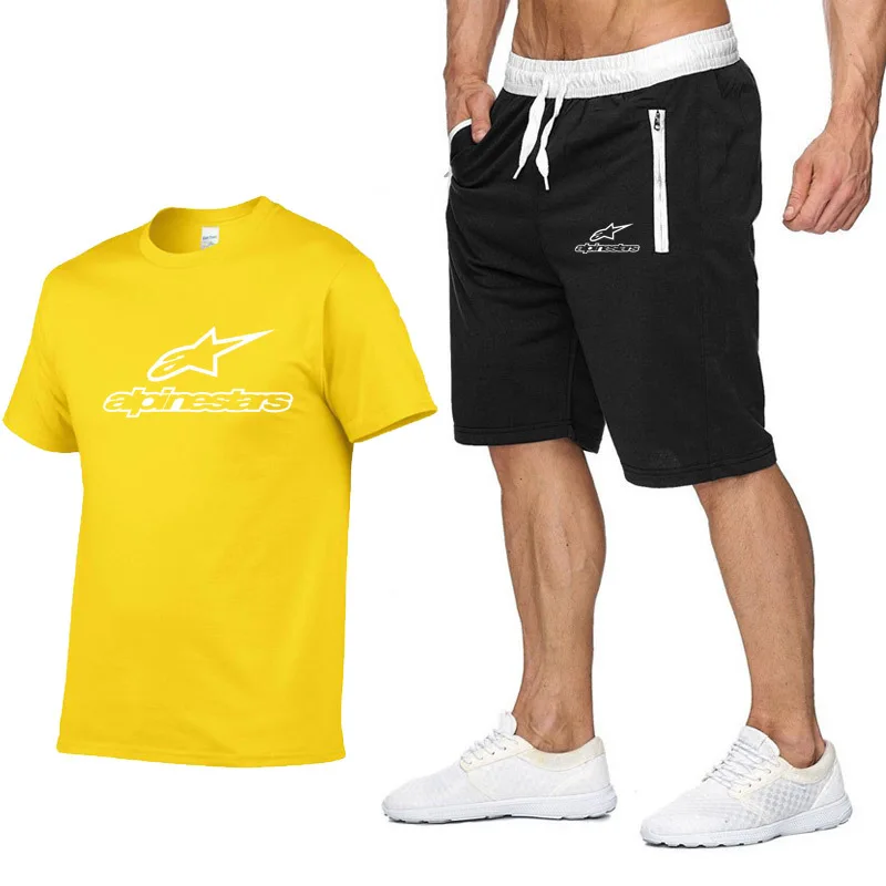 

Fashion Alpinestars t-shirt Shorts Set Men Summer 2pc Tracksuit+Shorts Sets Beach Mens Casual Tee Shirts Set Sportswears S-XXL