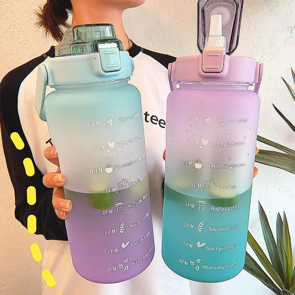 

Large-capacity Water Bottle With Bounce Cover, Time Scale Reminder, Frosted Leak-proof Cup, Outdoor Sports And Fitness