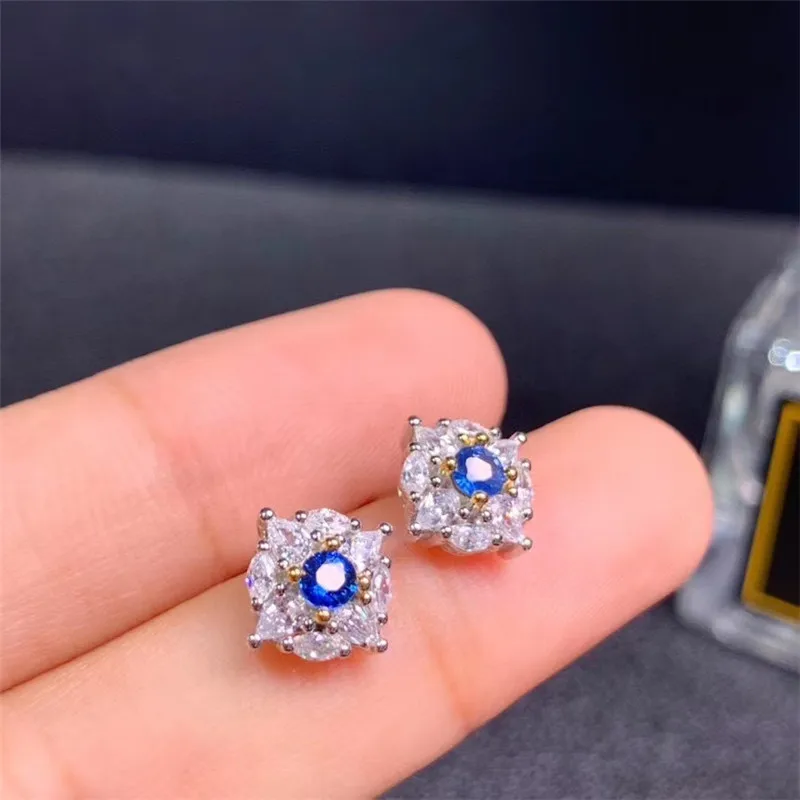 Серьги-гвоздики женские из серебра 925 пробы с натуральным сапфиром | Украшения и