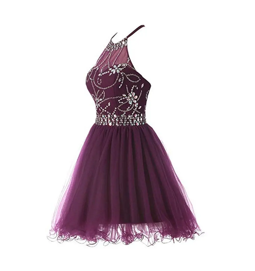 Для женщин короткий Бисер c бретелькой через шею и Коктейльные Вечерние платья