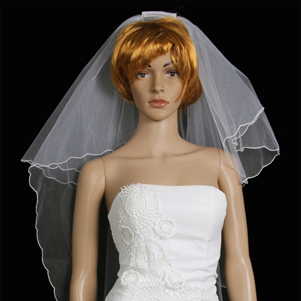 1 Набор 2 слоя кремово-белая свадебная фата атласная кромка + заколка для волос