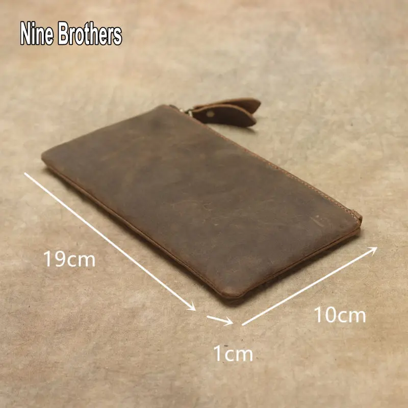 Classci Retro Crazy Horse Leather Men's Zipper Wallet Luxury Clutch Bag Long Wallet Genuine Leather Cowhide Male Phone Purse