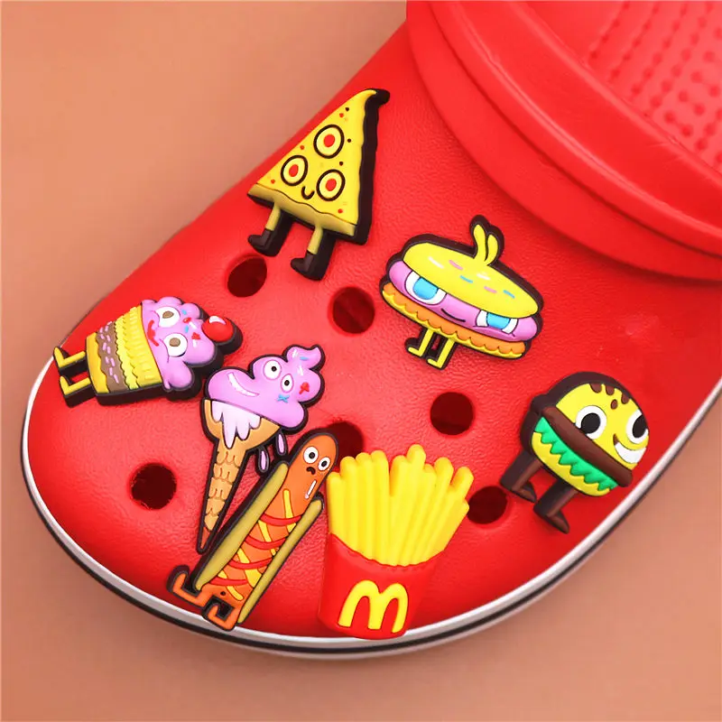 Single Sale 1pcs Original Shoe Charms Cartoon Ice cream and Burger Garden Shoe Buckle Accessories Decorations Fit Croc JIBZ Kids