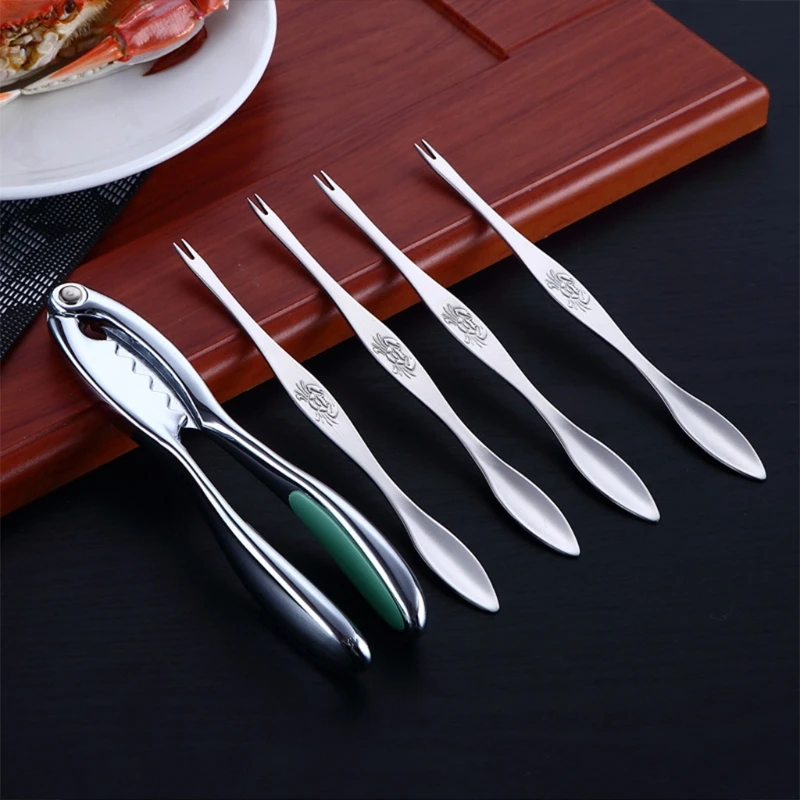 

5 Pieces Seafood Tools Set Seafood Cracker And Pick Set Zinc Alloy Crab Lobster Crackers 4 Stainless Steel Lobster Forks