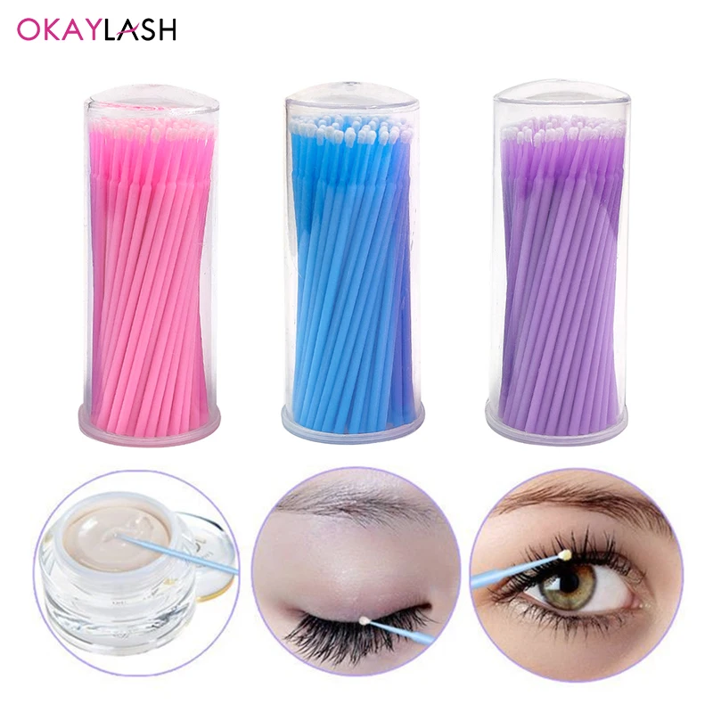 100Pcs/Case Eyelash Extension Cleaning Swabs Eye Lash Lifting Glue Remover Microblade Applicators Mini Makeup Spoolies Wholesale - купить по