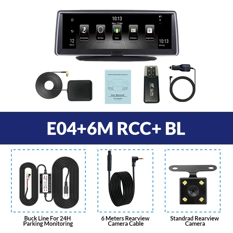 E-ACE, Автомобильный видеорегистратор, 8 дюймов, автомобильная камера, 4G, Android FHD, 1080 P, видео регистратор, gps навигация, ADAS, удаленный монитор, видеорегистратор с двумя объективами