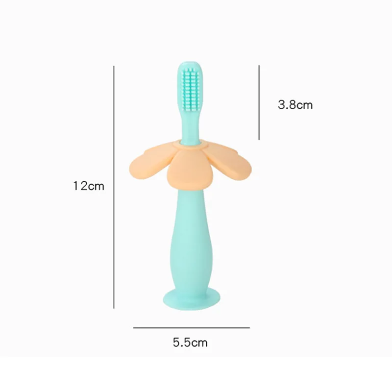 Cepillos de dientes de silicona con dise&ntilde;o de flor de dibujos animados para beb&eacute;, cepillo de dientes de silicona para prevenir la boca profunda, suministros de limpieza bucal para ni&ntilde;os-4
