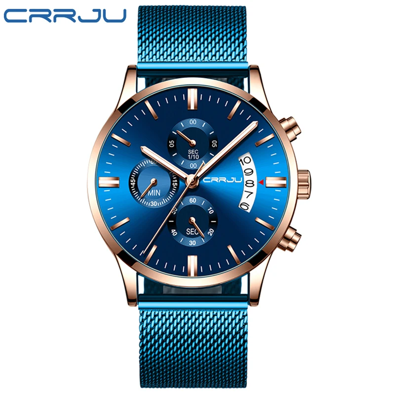 Часы CRRJU мужские кварцевые брендовые стильные модные наручные со стальным