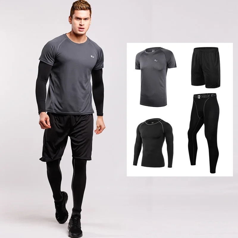 

Autumn and winter men's fitness suit gym sweat wicking long sleeve fitness suit night and morning running four piece set