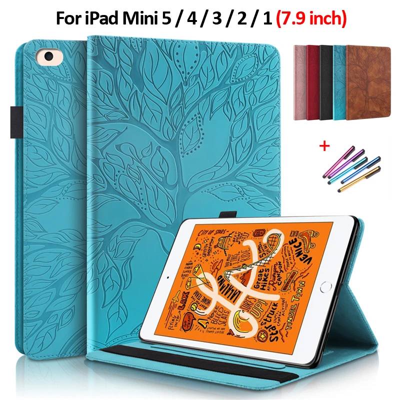 Чехол Funda для iPad Mini 4 кожаный флип чехол с тисненым деревом 5 подставка планшета 3 2