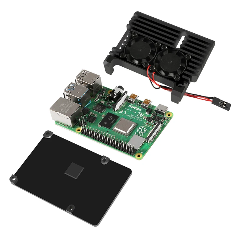 Алюминиевый Чехол Aokin для Raspberry Pi 4 4b с двойным охлаждающим вентилятором