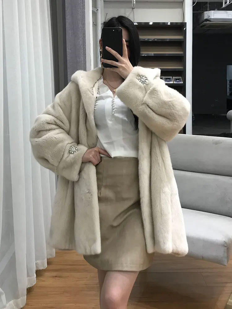 Real Mink Coat Fur Women Winter Jacket Natural Fur Coats and Jackets Women Hooded Luxury Coat Chaquetas Mujer 2021 W072 KJ3983