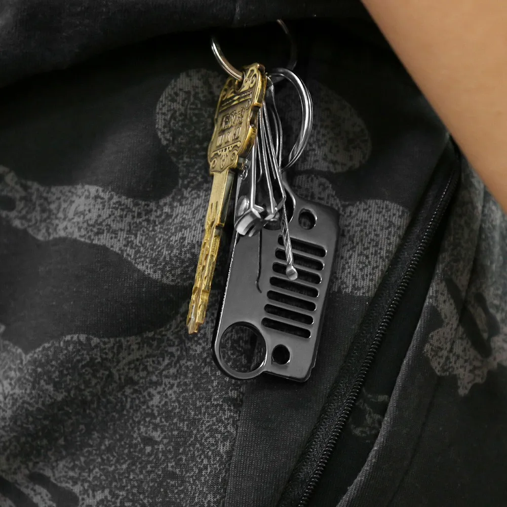 

Universal Black Stainless Steel Grid Car KeyChain Key Ring Gift New Car Keychain With Key Ring For Jeep Wrangler
