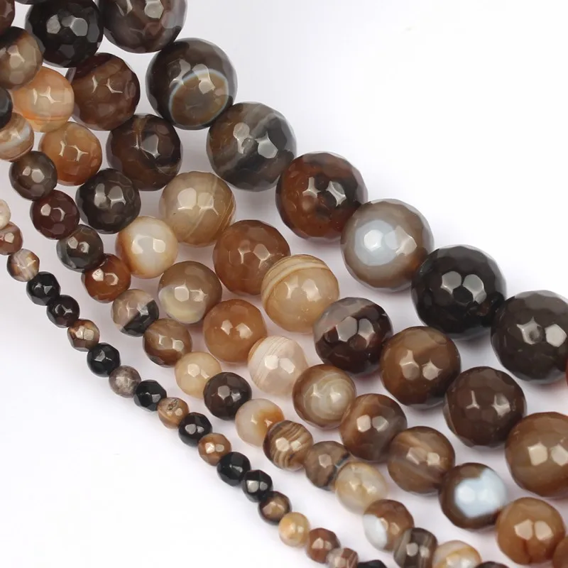 Оптовая продажа граненые кофейные полосы Agates круглые бусины из оникса для