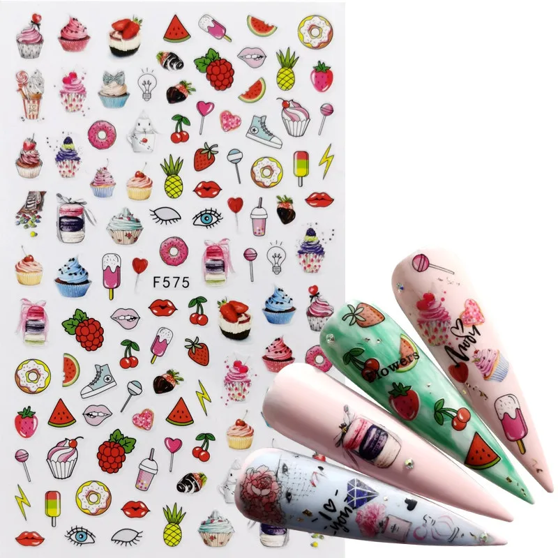 

Nail Stickers 3D Summer Butterfly Mix Green Leave Flower Cake Cactus Watermelon Nail Art Sticker Nails Decal Nail Decorations