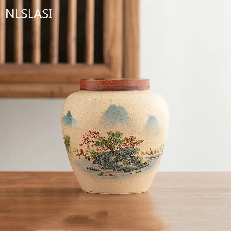 Керамический чайный контейнер с ландшафтным узором большая емкость для хранения