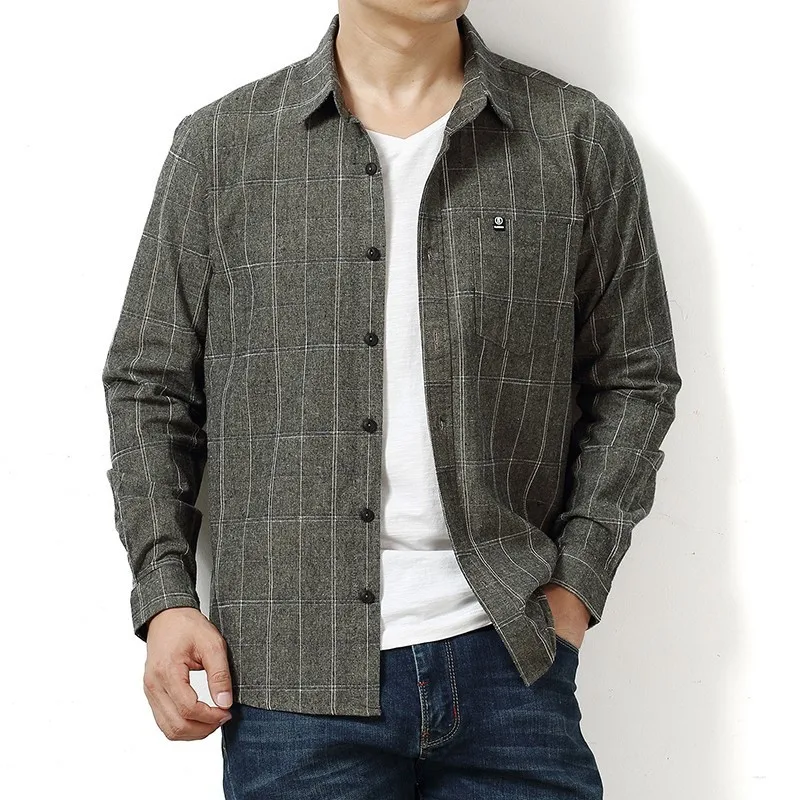 

plus size 8XL 7XL Autumn new brand men's shirt business fashion casual Slim men's plaid cotton long-sleeved shirt men's clothing