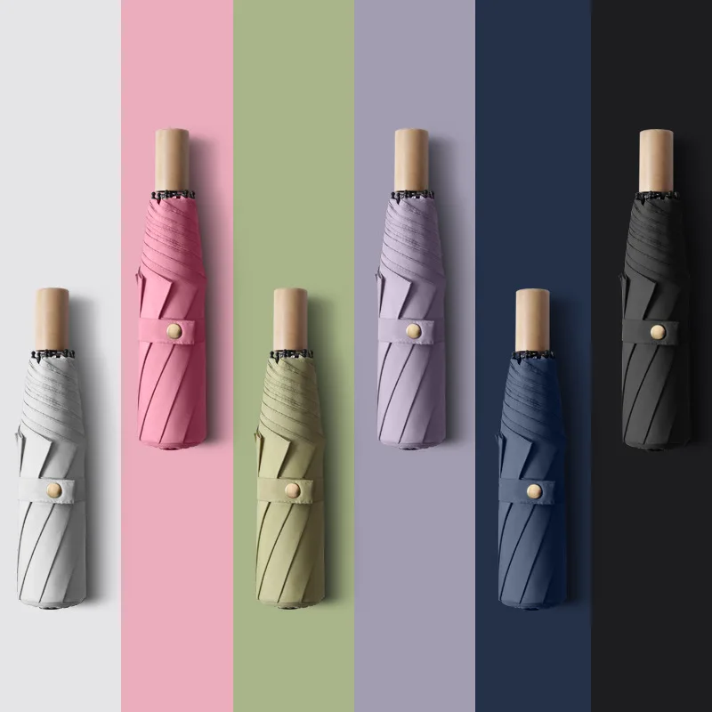 

Nordic Style Creative Folding Vinyl Sun Protection and UV Protection Umbrella Handle Portable Three Folding Manual Sun Umbrella