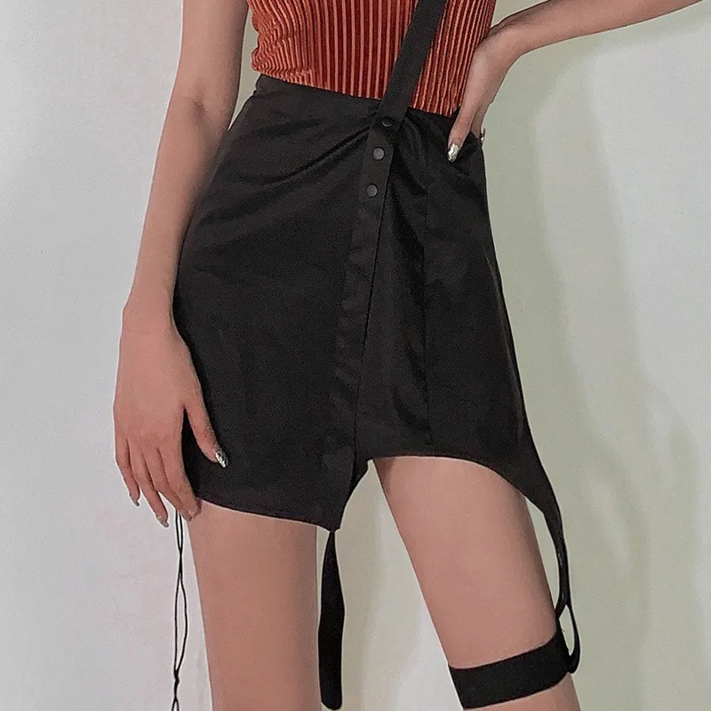 Женская Повседневная мини-юбка с поясом готическая Черная Асимметричная юбка