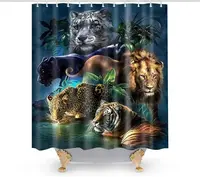 Wild Tiger Lion Leopard Animal Theme Fabric Shower Curtain Sets Bathroom Decor with Hooks
