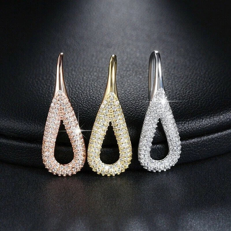 

Popular Ladies Full Bling Iced Out AAA CZ Rhinestone Crystal Dangle Earrings for Women Party Wedding Engagement Jewelry