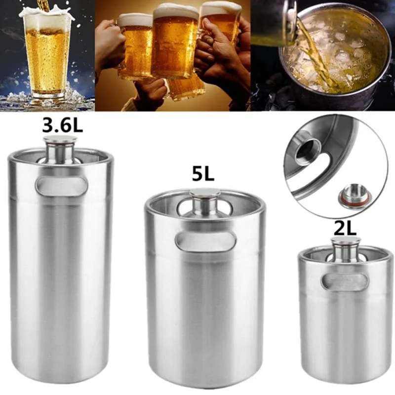 

Mini Growler,304 Stainless Steel 2L/3.6L Mini Keg Beer Growler Portable Beer Bottle for Picnic/BBQ Home Brewing Beer Making Tool