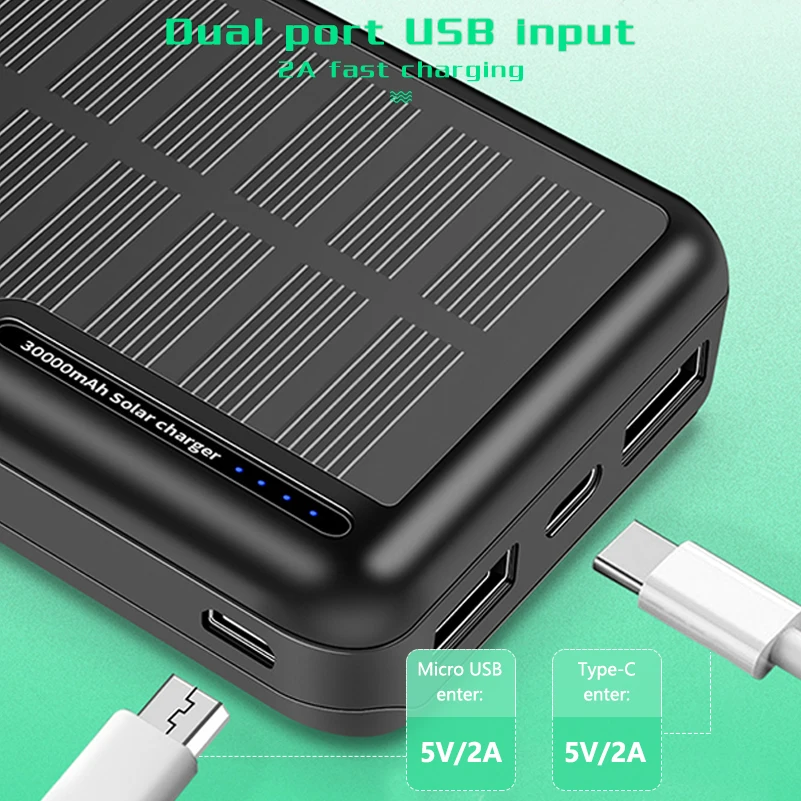 

30000mAh Solar Power Bank For Xiaomi Mi iPhone Samsung USB Powerbank Portable 2.1A Fast Charger External Battery Pack Power Bank