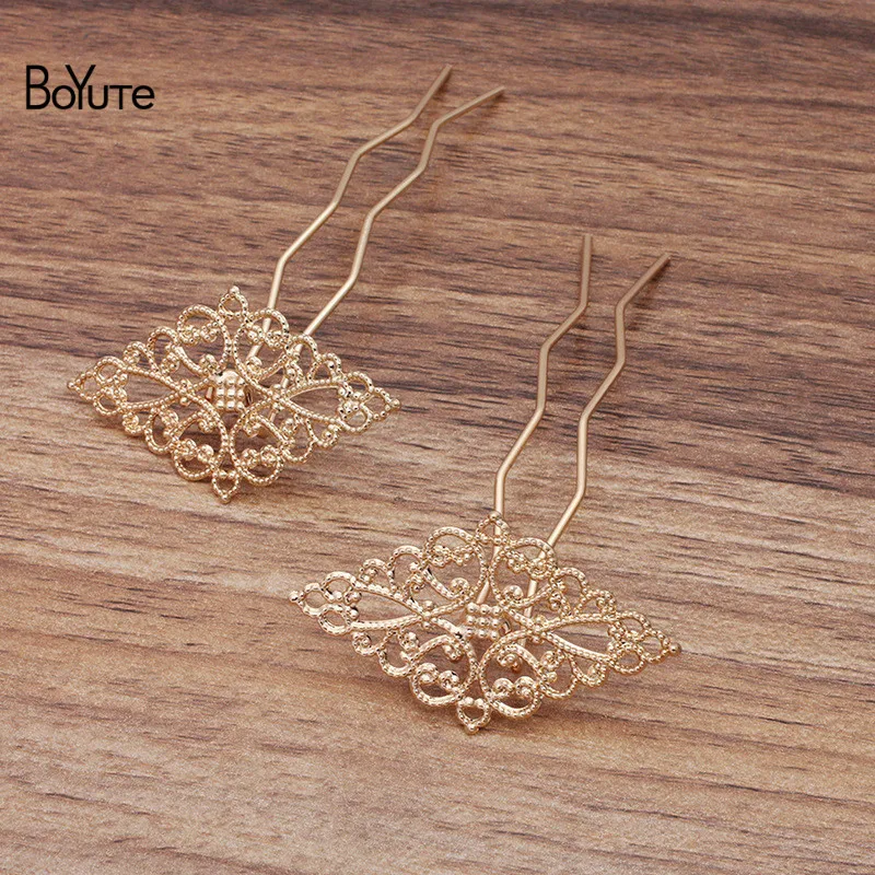 

BoYuTe Wholesale (20 Pieces/Lot) 36*44.5MM Filigree Flower Hair Stick Diy Hand Made Retro Palace Hair Jewelry Accessories