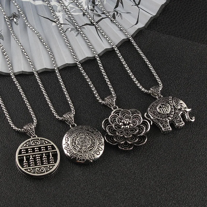 Titanium Steel Pendant Necklaces For Women Men Vintage Elephant Lotus Abacus Nepal Necklace Chain Jewelry | Украшения и