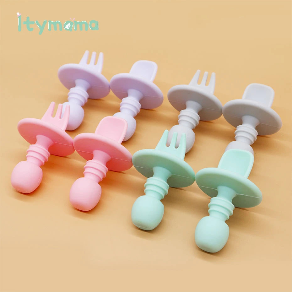 5pc Baby Silicone Spoon Candy Color Soft Feeding Spoon Fork Children Dishes Food Baby Feeding Tableware Tools Baby Diet Training