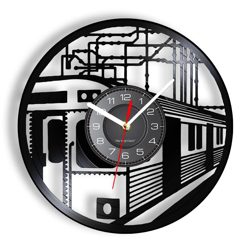Railroad Train Retro Re-purposed Album Vinyl Record Wall Clock Transport Art Home Decor Watch Train Times Tickets Engineer Gift