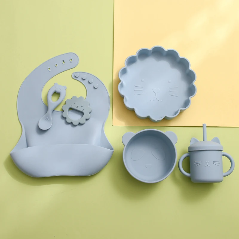Vajilla de alimentaci&oacute;n para beb&eacute;, juego de 6 unids/set de silicona con dibujos animados, taz&oacute;n de alimentaci&oacute;n para beb&eacute;, plato de cena antideslizante, mordedor para ni&ntilde;o, productos para beb&eacute;-3