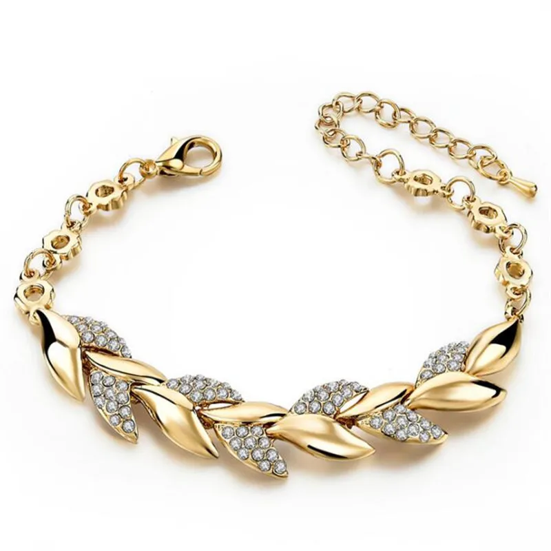 

Luxury Gold Leaf Crystal Bracelet for Women Fashion Bracelet With Female Charm Party Jewelry Gifts